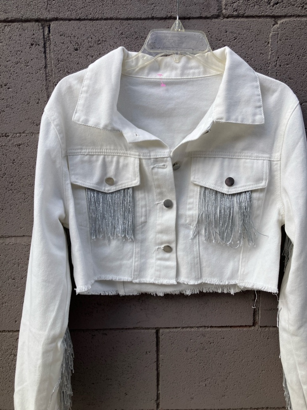 Cropped White Fringe Denim Jacket for Women — Distinctive Western Style - Picture 6 of 9